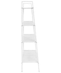 Four Tier Ladder Bookcase Storage Shelf With Industrial Metal Frame White Finish For Living Room Office Or Bathroom