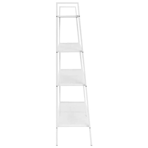 Four Tier Ladder Bookcase Storage Shelf With Industrial Metal Frame White Finish For Living Room Office Or Bathroom