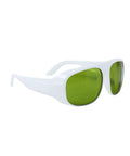 Pro Grade Infrared Laser Protective Eyewear Built Different For Pros With Crystal Clear View And Straight Up Reliable Blocking For Nd Yag Diode Systems And High Power Beams. White frame with green lenses.