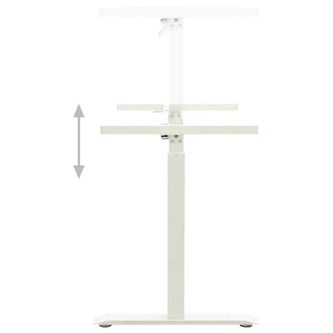 Slick Hand Crank Standing Desk Frame With Smooth Height Adjustment Setup, white frame showing adjustable height feature.