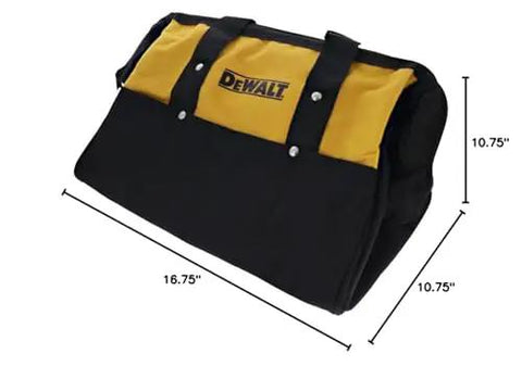 15 Inch Medium Heavy Duty Contractor Tool Bag With Zippered Closure, 6 External Pockets, Durable Nylon, Plastic Skids On Bottom
