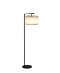 Modern LED Floor Lamp With Tan Fabric Shade Tall Corner Pole Standing Light For Living Rooms And Offices Black Finish