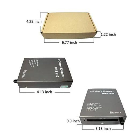 Usb 2.0 PCMCIA Card Reader for ATA PC Card And Flash Drive Gray Usb Card Adapter dimensions and packaging.