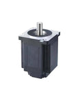 Servo motor with integrated brake, front view, black housing and protruding shaft