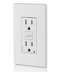 Nailed It 15 Amp Dual Function AFCI GFCI Outlet with Reset Button; white wall plate for electrical safety and fire hazard protection.