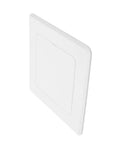 Straight Up White Abs Access Panel Cover For Ceiling Maintenance And No Sweat Pipe Concealing Universal Drywall Patch Seamless Drain Tube Shield Smooth Indoor Plumbing Solution, angled view.