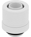 White Corsair Hydro X XF compression fitting for 10/13mm tubing (3/8 in / 1/2 in), PC water cooling front view