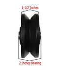 heavy-duty V-groove gate wheels in black cast iron, 4x2 in, 800 lb capacity, side view with 2 inch bearing size, ideal for residential rolling gates
