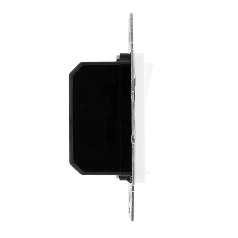 Side view of LED Slide Dimmer Rocker Switch For 3-Way And Single Pole, No Fuss Dimming, Easy Install, with wall plate, White
