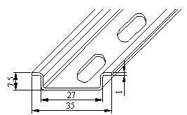 Diagram of One Meter Slotted Steel DIN Rail For Easy Snap Mounting In Panels 35mm Wide 7.5mm High RoHS Compliant With 6.2 x 18mm Slots