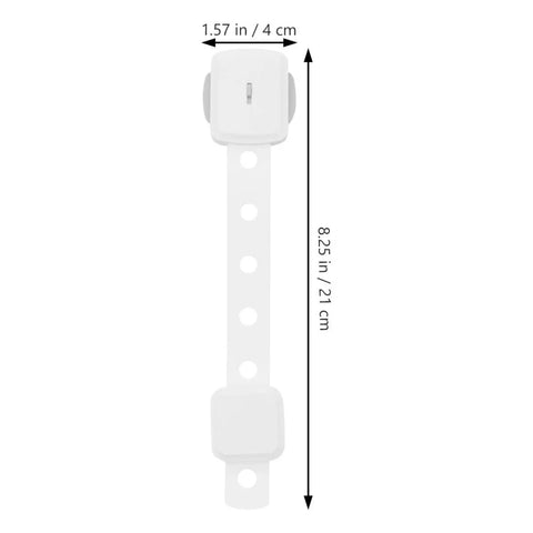 Five Pack Kids Safety Locks For Refrigerator And Cabinets No Glue Design Plastic Childproof Latches with dimensions shown
