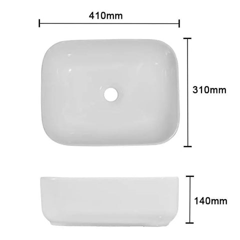 USZWBY Vessel Sinks Household Small Size Square Rounded White Countertop Ceramic Basin Bathroom Kitchen Sink with dimensions 410mm x 310mm x 140mm.