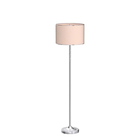 Lit Glam Chrome And Crystal LED Floor Lamp With White Linen Drum Shade, 59.5 Inch Tall Standing Pole Light For Living Room
