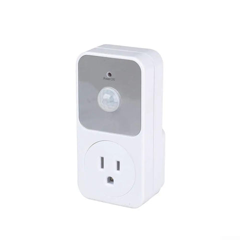 Motion Activated Power Socket Switch With PIR Sensor, 110V Infrared Outlet, 1800W Load Capacity For Garage, Hallway And Indoor Security Lighting, Auto On When Motion Detected, Auto Off After Inactivity, White, front view