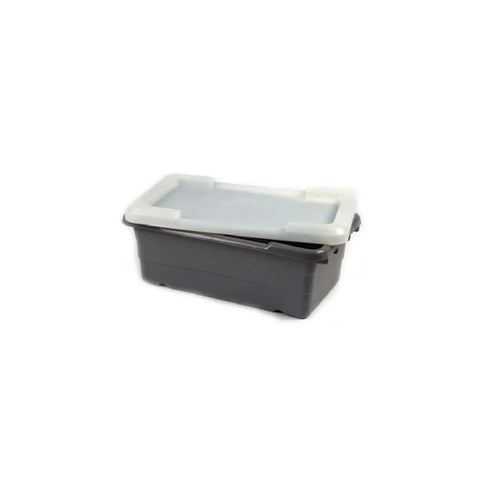 Food Safe Bus Totes and Meat Lug Set With Four Totes And Four Frosted Lids Green, 1.38 Cu Ft Capacity, gray tote with lid