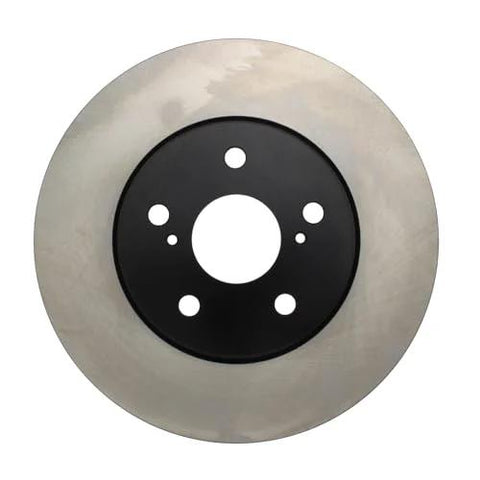 Front view of Centric Premium brake rotor with black center hub and five lug holes.