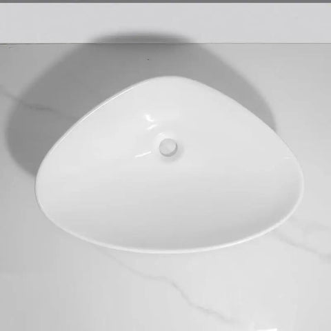 USZWBY Vessel Sinks Bathroom Sink Triangle White Countertop Wash Basin Apartment Ceramic Bathroom Bowl Sink viewed from above.