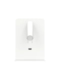 Front view of plug in wall light for bedroom with two separate switches, LED reading light and chill night light, USB port