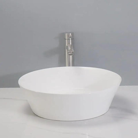 USZWBY Vessel Sinks Bathroom Vessel Sink European Style Light Luxury Round White Wash Basin Countertop Bathroom Bowl Sink with faucet.