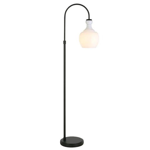 Dope Arc Floor Lamp With Glass Shade In Blackened Bronze And White Milk Glass Modern Standing Lamp For Living Room Bedroom And Home Office Decor Seventy Inch Tall With Eight Foot Cord And E26 Base