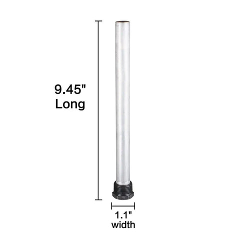 Heavy Duty RV Water Heater Anode Rods Aluminum Zinc Construction, 9.45 inches long and 1.1 inches wide for corrosion protection.
