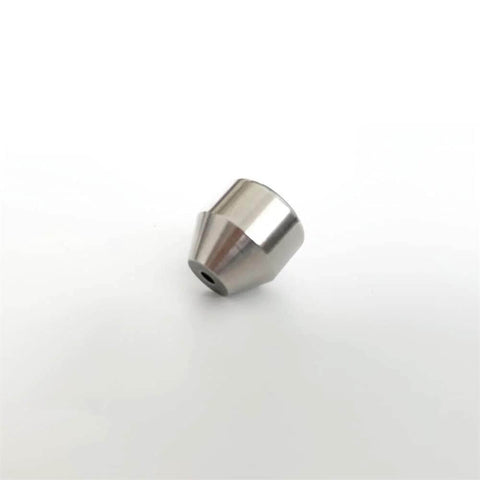 Side view of stainless steel water jet nozzle seat with central bore