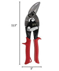 Midwest aviation snip left-cut offset tinner shears, red handles, front view, Made in USA