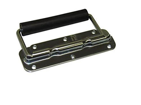 RH-0532F-A Spring Loaded Surface Mount Handle With Rubber Grip In Bright Zinc Finish, 4.88 W x 3.20 H, 16 Gauge Plate, Five Mounting Holes