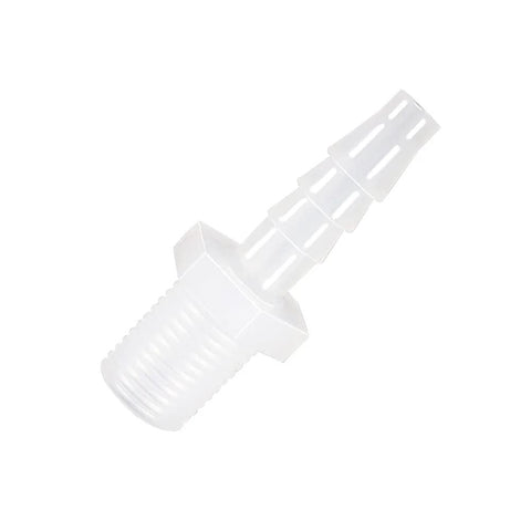 Plastic hose barb fitting, 1/4 in barb to 1/4 in NPT male, white, pack of 5