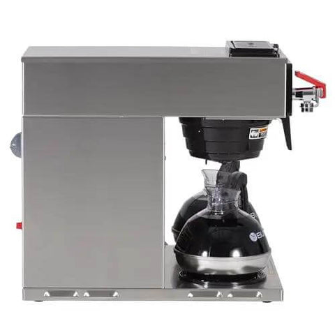 Side view of Automatic Commercial Coffee Brewer With 3 Lower Warmers 120V Delivers 3.9 Gallons Per Hour Hot Water Tap