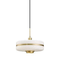 Sleek Gold Glass Pendant Light, Modern Circular Hanging Lamp with dope LED glow for kitchen island, stylish round design.