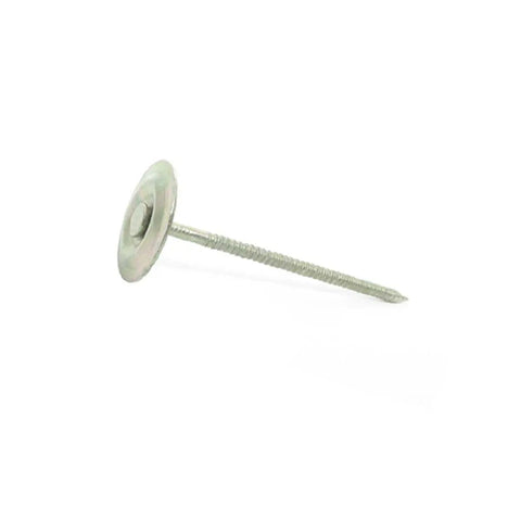 Two Inch Ten Gauge Ring Shank Galvanized Steel Round Cap Nails Twenty Five Lb Box Site Ready Fasteners showing a galvanized steel cap nail
