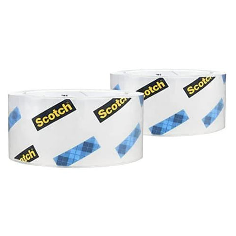 Shipping Packing Tape 2 Rolls with Heavy Duty Dispenser, Clear 1.88 in x 54.6 yd rolls shown on white background