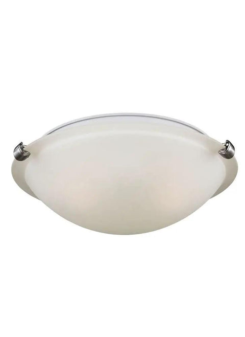 Seagull Two Light White Ceiling Flush Mount Fixture With Aluminum Construction Wet Location Rated cETL Listed in brushed nickel