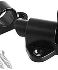 Aluminum Spring Loaded Sliding Door Lock Latch Safety Hasp for Gate Window in black, with mounting screws for installation.