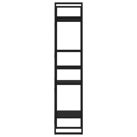 Black Four Tier Book Cabinet With Engineered Wood Shelving Industrial Style Tall Bookshelf For Living Room Or Home Office Durable Storage