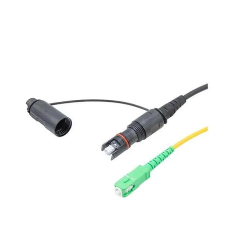 Fiber patch cable with Opti-Tap SC/APC to SC/APC connectors; yellow jacket, green SC/APC plug