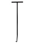 Front view of a 10 in exhaust spring puller tool with a T-handle and curved bottom hook, black metal
