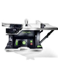 Cordless Table Saw With Battery Powered Circular Blade For Drop Dead Accurate Miter And Parallel Cuts Compact Portable Benchtop Tool side view showing controls and blade.