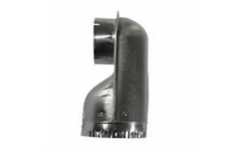 Side view of Venting Offset Elbow For Dryer 4-1/2 Inch Aluminum Duct Fitting, showing airflow angle for tight spaces.
