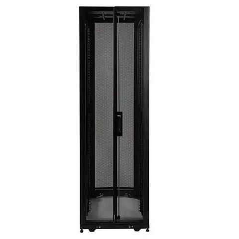 Front view of black 42U Server Rack Enclosure Cabinet With Doors And Side Panels For 19 Inch Gear, 3000 Pound Capacity