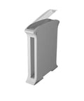 Grey 22.5mm DIN Rail Plastic Enclosure Railbox for Compact PCB Housing shown in side view with open snap-fit assembly