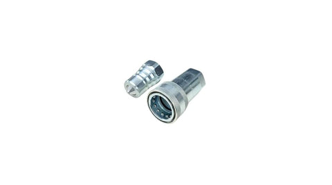 Hydraulic quick-connect Pioneer style couplers, 3/4 in AG ISO 5675, 3/4 in NPT, red dust caps, 1 set