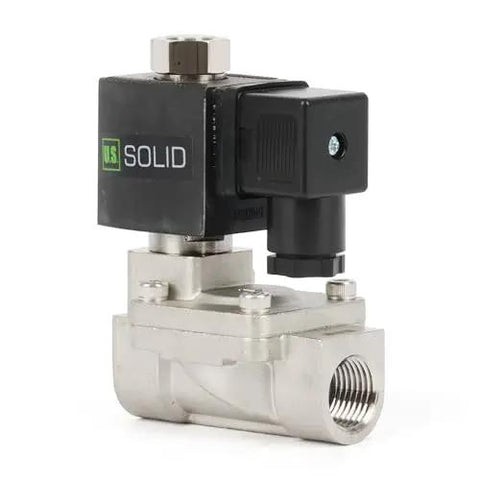 Beefed Up Stainless Steel Solenoid Valve Half Inch With 110 Or 120 Volt AC Normally Open Pilot Operated Four Point Four To Two Hundred Thirty Two PSI Viton Seal For High Flow Systems