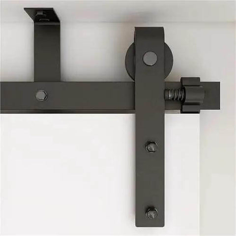 Ceiling mounted barn door hardware with bracket and carbon steel roller, part of Four To Thirteen Feet Ceiling Mounted Barn Door Sliding Hardware Kit
