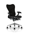 Black ergonomic office chair with mesh back on wheels, compatible with Heavy Duty Rotating Cable Actuator Gas Lift Cylinder For Mirra Embody Setu Office Chairs.