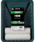 Top Shelf Paint Reload Tray And Roller Kit With Two Lint Free White Nine Inch Rollers And Three Heavy Duty Reusable Trays No Hassle Bulk Pack Of 24 For Walls And Ceilings in green tray.