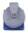 Rock Solid Industrial Ac Receptacle Iec 60309 Pin And Sleeve Connector Heavy Duty Power Outlet top view on blue base.