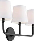 Dawson Rustic White Fabric Bathroom Vanity Wall Mount Light, 3 Light Fixture, 180 Total Watts, 12 Inch High By 26 Inch Wide