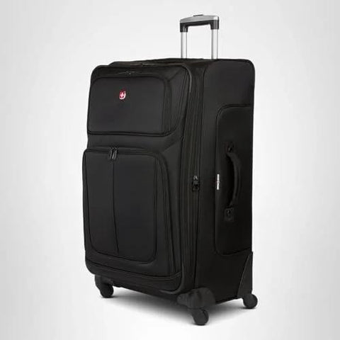 Softside Expandable Checked Luggage For Long Trips With 360 Spinner Wheels And Retractable Handle, 29 Inch Large Black Suitcase